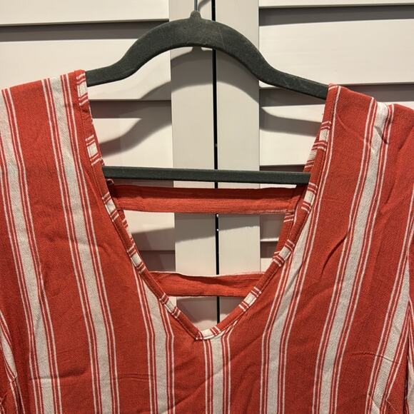 Band of Gypsies NWT Stripes Bell Sleeves Dress in Dusty Coral and Ivory colors. - Picture 3 of 7